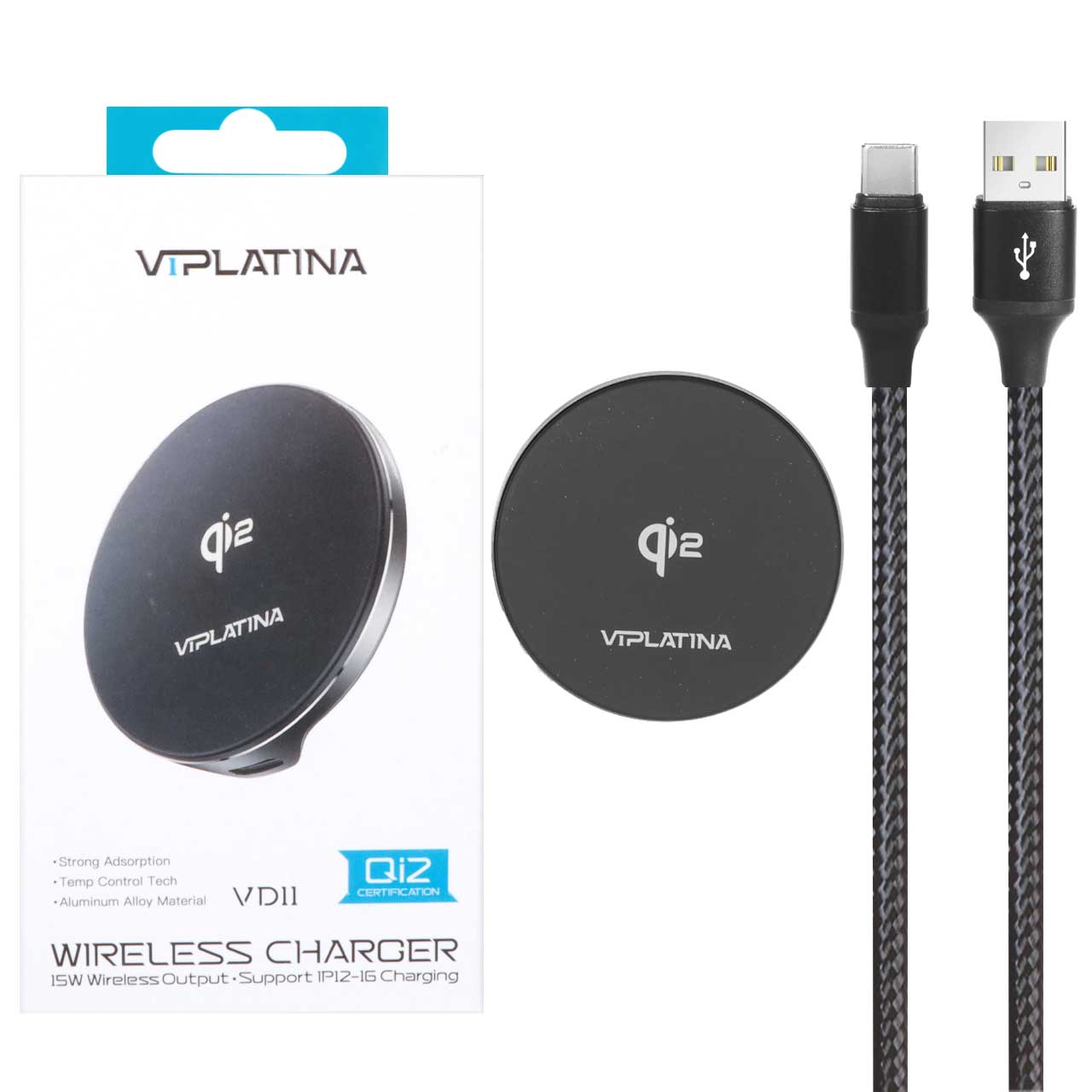 شارژر وایرلس گوشی موبایل VIPLATINA مدل VD11 - مشکی (گارانتی 18 ماه تعویض نیکان همراه)
